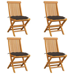 Cadeiras de jardim c/ almofadões cinza-acast. 4 pcs teca maciça