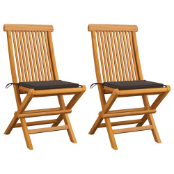 Cadeiras de jardim c/ almofadões cinza-acast. 2 pcs teca maciça