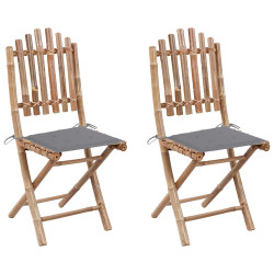 Cadeiras de jardim dobráveis c/ almofadões 2 pcs bambu