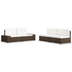 4 Pcs conjunto lounge para jardim vime PE castanho