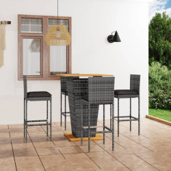 5 Pcs conjunto de bar p/ jardim c/ almofadões vime PE cinzento