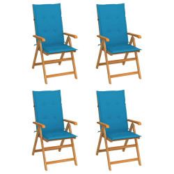 Cadeiras de jardim c/ almofadões azul 4 pcs teca maciça