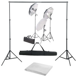 Kit de estúdio fotográfico com conjunto de iluminação e fundo