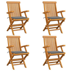 Cadeiras de jardim c/ almofadões cinzentos 4 pcs teca maciça