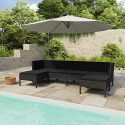 6 Pcs conjunto lounge de jardim c/ almofadões vime PE preto
