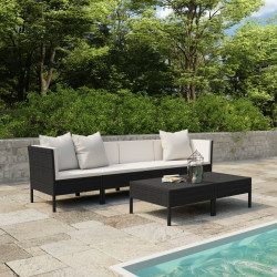 6 Pcs conjunto lounge de jardim c/ almofadões vime PE preto