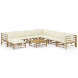 9 Pcs conj. lounge p/ jardim em bambu c/ almofadões branco nata