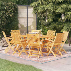 9 Pcs conjunto de jantar para jardim madeira de teca maciça