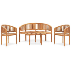 4 Pcs conj. lounge de jardim formato banana teca maciça