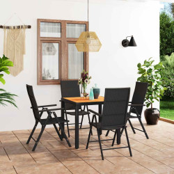 5 Pcs conjunto de jantar para jardim preto e castanho