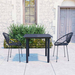 3 Pcs conjunto de jantar para jardim vime de PVC preto