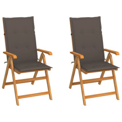 Cadeiras de jardim c/ almofadões cinza-acast. 2 pcs teca maciça