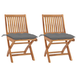 Cadeiras de jardim c/ almofadões cinzento 2 pcs teca maciça