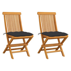 Cadeiras de jardim c/ almofadões antracite 2 pcs teca maciça