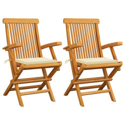 Cadeiras de jardim c/ almofadões creme 2 pcs teca maciça
