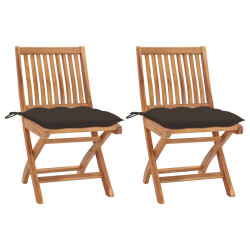 Cadeiras jardim almofadões cinza-acastanhado 2 pcs teca maciça