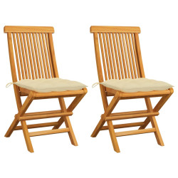 Cadeiras de jardim c/ almofadões branco nata 2 pcs teca maciça