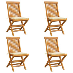 Cadeiras de jardim c/ almofadões creme 4 pcs teca maciça