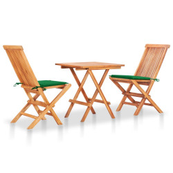 Conjunto bistrô c/ almofadões verdes 3 pcs teca maciça