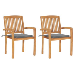 Cadeiras de jardim c/ almofadões cinzentos 2 pcs teca maciça