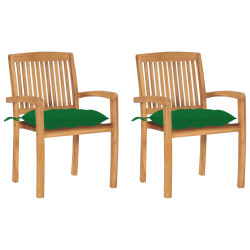 Cadeiras de jardim c/ almofadões verdes 2 pcs teca maciça