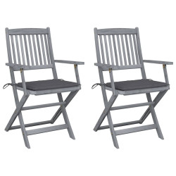Cadeiras exterior dobráveis c/ almofadões 2 pcs acácia maciça