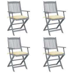 Cadeiras exterior dobráveis c/ almofadões 4 pcs acácia maciça