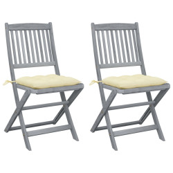 Cadeiras exterior dobráveis c/ almofadões 2 pcs acácia maciça