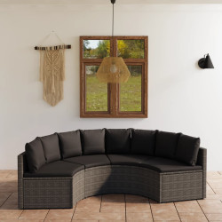 4 Pcs conjunto sofás de jardim c/ almofadões vime PE cinzento