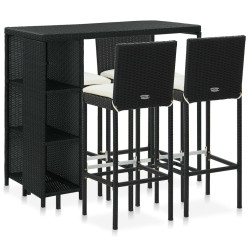 5 Pcs conjunto de bar p/ jardim c/ almofadões vime PE preto
