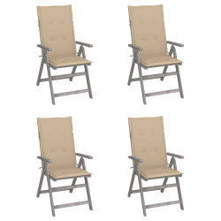 Cadeiras jardim reclináveis c/ almofadões 4 pcs acácia maciça
