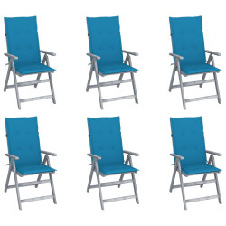 Cadeiras jardim reclináveis c/ almofadões 6 pcs acácia maciça