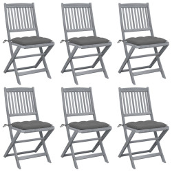 Cadeiras exterior dobráveis c/ almofadões 6 pcs acácia maciça