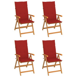 Cadeiras de jardim c/ almofadões vermelhos 4 pcs teca maciça