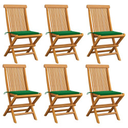 Cadeiras de jardim c/ almofadões verdes 6 pcs teca maciça