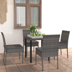 5 Pcs conjunto de jantar para jardim vime PE cinzento