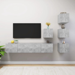 6 Pcs conjunto de móveis de TV contraplacado cinzento cimento