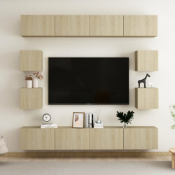 8Pcs conjunto móveis de TV derivados de madeira carvalho sonoma
