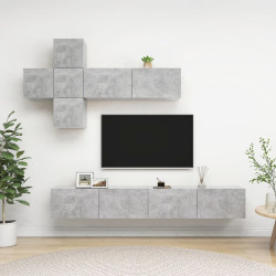 7 Pcs conjunto de móveis de TV contraplacado cinzento cimento