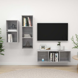 3 Pcs conjunto de móveis de TV contraplacado cinzento cimento