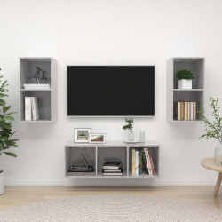 3 Pcs conjunto de móveis de TV contraplacado cinzento cimento