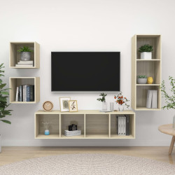 4 Pcs conjunto móveis de TV derivados madeira carvalho sonoma