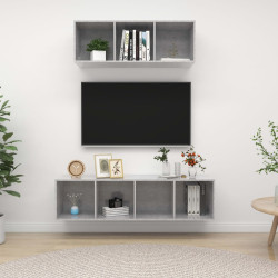 2 Pcs conjunto de móveis de TV contraplacado cinzento cimento
