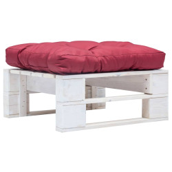 Otomano de paletes com almofadão vermelho madeira branco