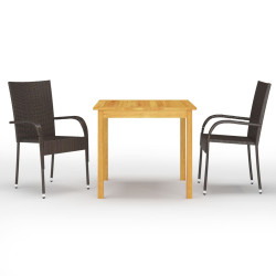 3 Pcs conjunto de jantar para jardim castanho