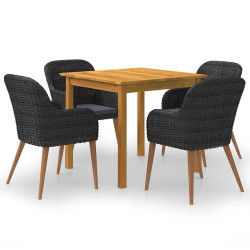 5 Pcs conjunto de jantar para jardim preto