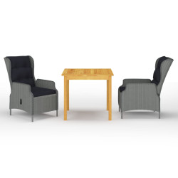 3 Pcs conjunto de jantar para jardim cinzento-claro