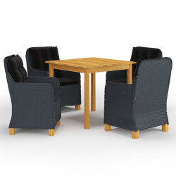 5 Pcs conjunto de jantar para jardim cinzento-escuro