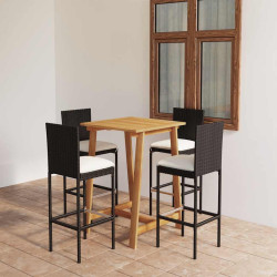 5 Pcs conjunto de bar p/ jardim com almofadões preto