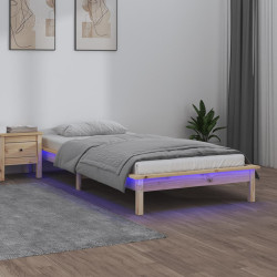 Estrutura de cama de solteiro c/ LED 90x190 cm madeira maciça
